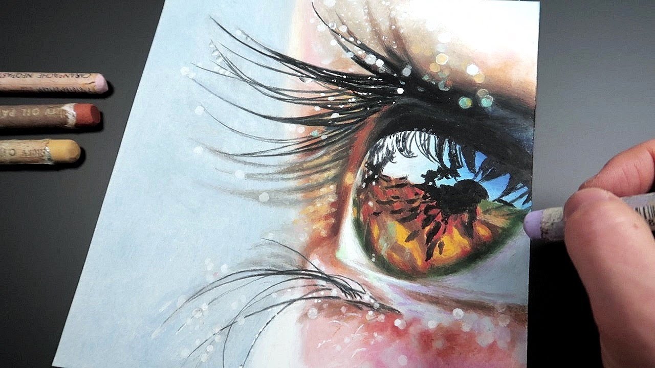 realistic eye drawing using oil and pastel by ohu sia