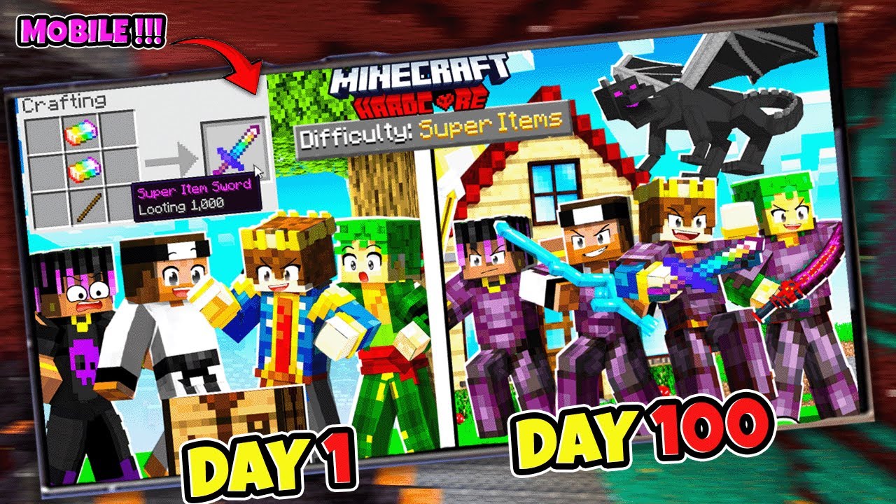 100 Days But ITEMS ARE SUPER OP In Hardcore Minecraft😰| Mobile