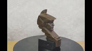 Bronzová socha „Minerva Mascotte“ – Art Deco busta, pravý bronz, P. de Soete
