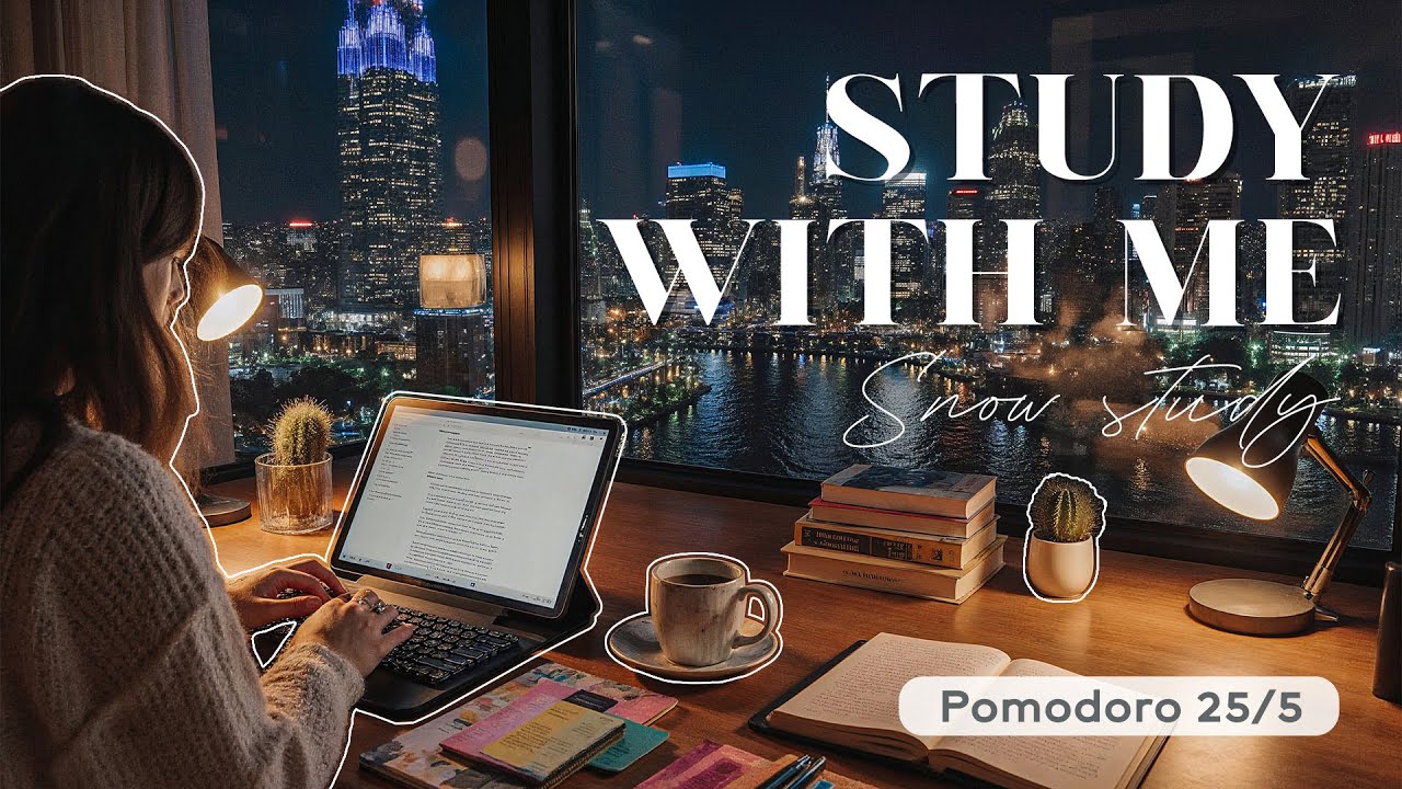 2-HOUR STUDY WITH ME 🎵 Calm Piano Music / Pomodoro 25-5 / 🌌 at Late Night [music ver]
