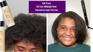 Silk Press on 4c Natural Hair with AG care Midnight Heat Tourmaline Ionic Flat Iron