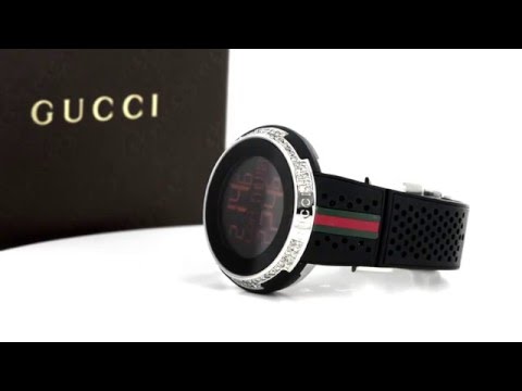 Mens Digital Black Face  Gucci Rubber Strap 4CT White Diamond Watch