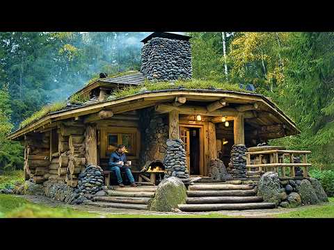 Building a Solid Mountain Wood Cabin with ONLY Hand Tools | 30 Days Solo Full Evolution