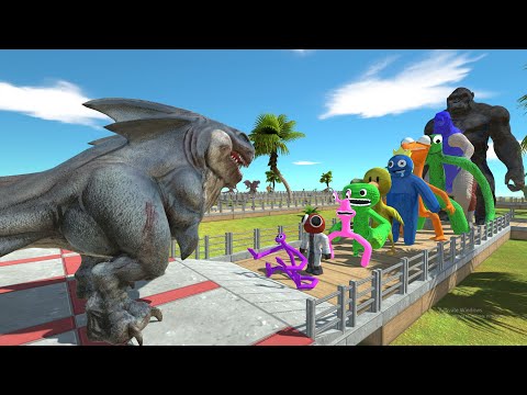 Megalodon Rex vs Rainbow Friends OASIS DEATH RUN - Animal Revolt Battle Simulator