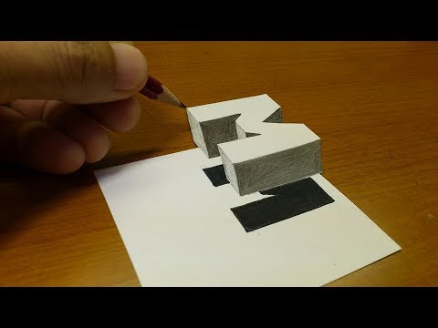 Very Easy!! How To Drawing 3D Floating Letter "M"  - Anamorphic Illusion - 3D Trick Art on paper
