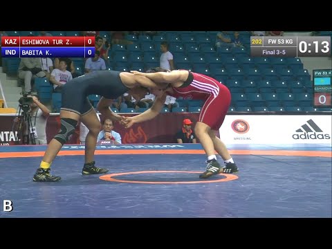 BRONZE FW - 53 kg: Z. ESHIMOVA TUR (KAZ) df. K. BABITA (IND), 6-3