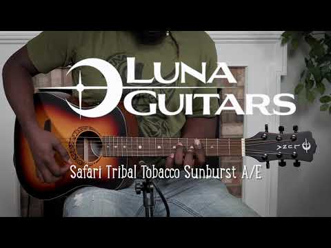 Luna Safari Tribal Acoustic-Electric Travel Guitar, Tobacco Sunburst w/ Gig Bag image 5