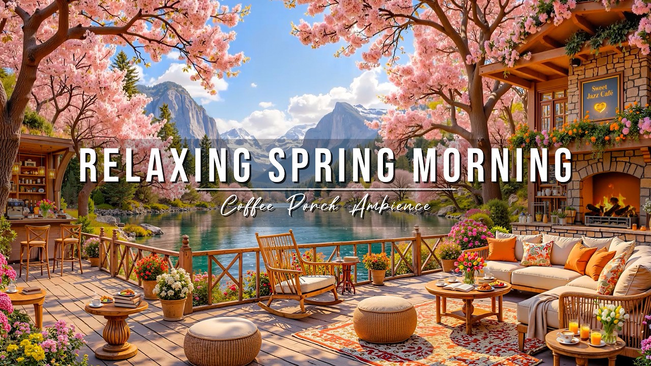 Relaxing Spring Morning Jazz at Cozy Lakeside Coffee Porch Ambience 🌸 Soft Jazz Music for Good Moods