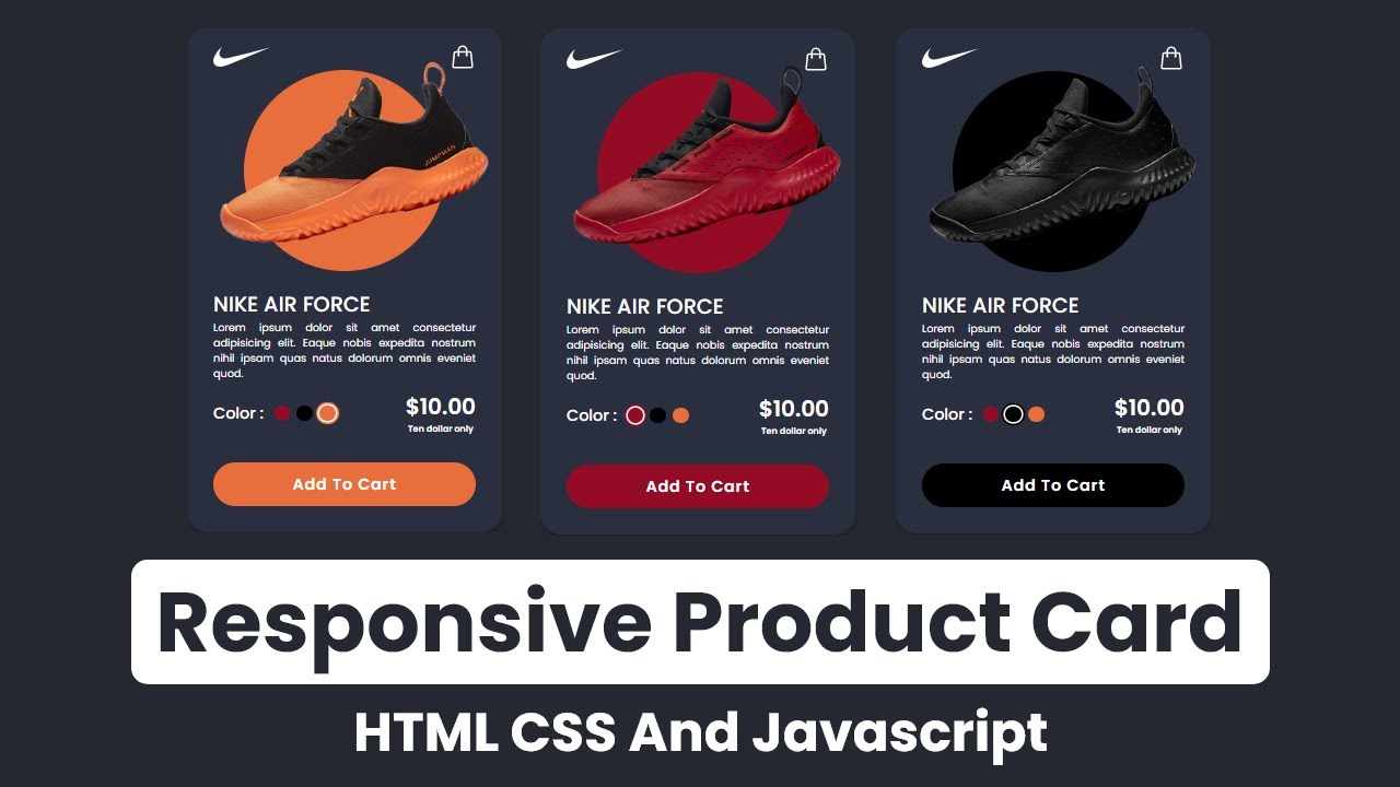 Create Responsive Product Card HTML CSS, JAVASCRIPT