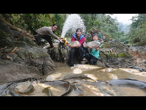 The whole family goes together to catch stream fish, returns home to cook a cozy meal in the winter