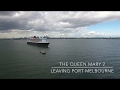 Queen Mary 2 leaving Melbourne seen from a drone