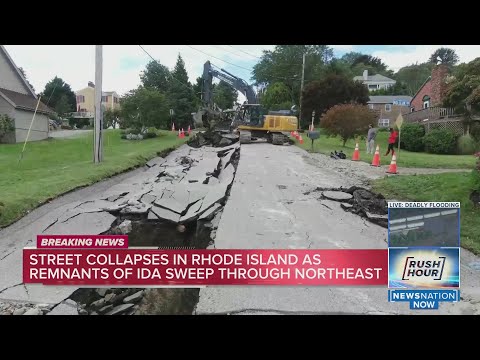 Street collapses in Rhode Island as remnants of Ida sweep through Northeast