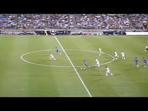 Pumas UNAM defender Nathan Silva saves a goal vs. Mason Toye of CF Montreal (Impact) in Leagues Cup
