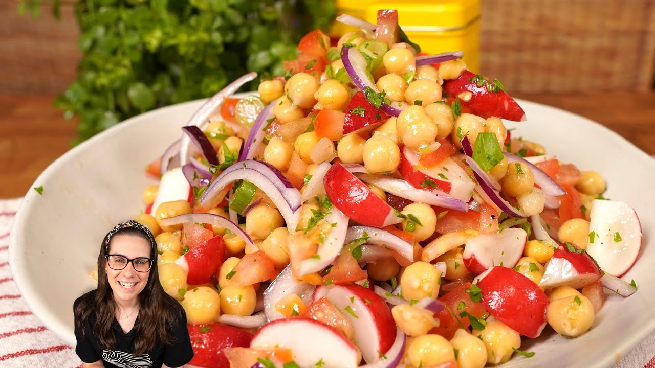 Já comeu vinagrete de grão de bico? Salada linda, com segredo pra ficar deliciosa!