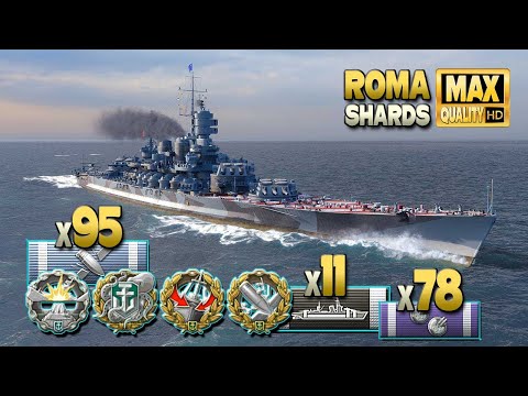 Battleship Roma gets in trouble on map Shards - World of Warships