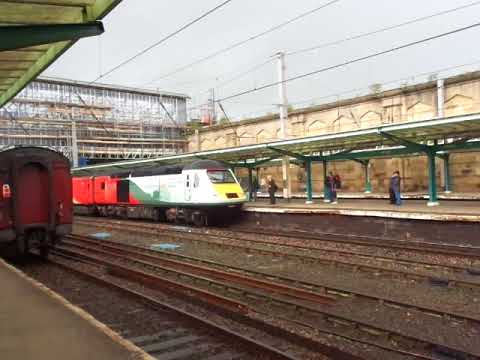 The Class 43 (HST) VTEC No.43238 'NRM 40 Years 1975-2015' is arriving at Carlisle Citadel Station.