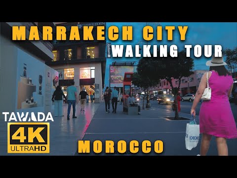 Marrakech city evening walking journey (4K UHD) Morocco