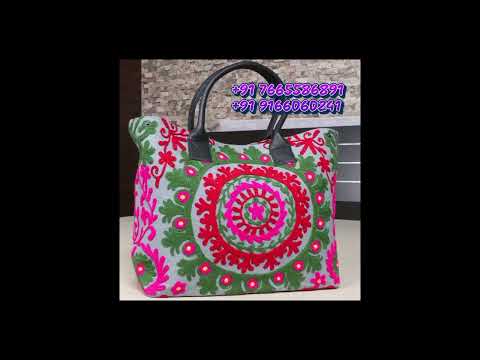Multicolor cotton canvas suzani embroidery bag, size: 14 x 2...