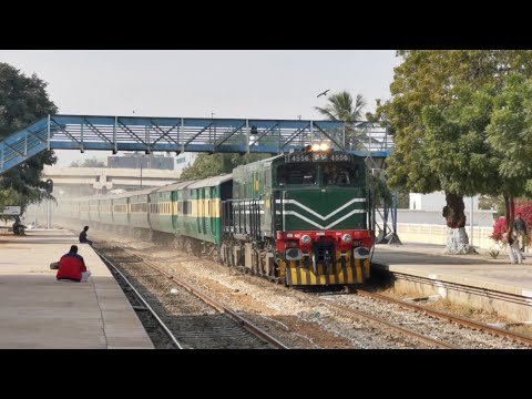 2000 HP GE Locomotive GEU-20-4556 Hauling 09 UP Allama Iqbal Express Passing Malir Station, Karachi