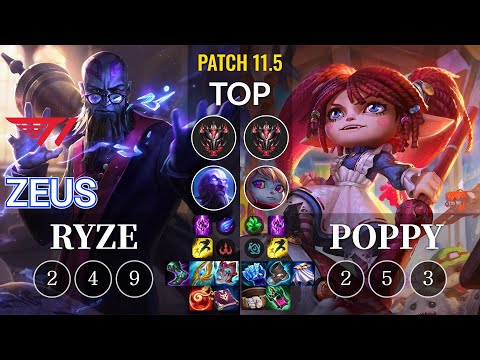 T1 Zeus Ryze vs Poppy Top - KR Patch 11.5