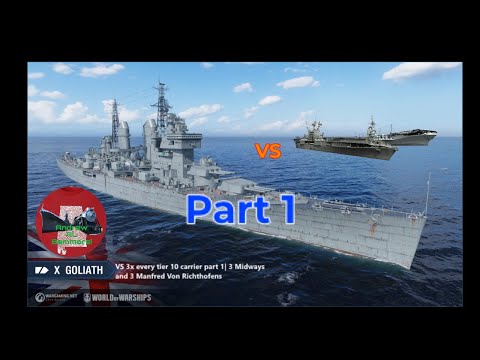 Goliath Vs 3x every tier 10 Aircraft carrier part 1| 3 MVRs and 3 Midways| World of Warships