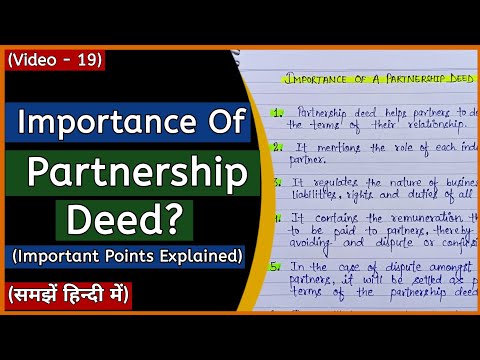 Importance Of Partnership Deed In Hindi | Business Organisation | Class 11 | BBA | BCOM |