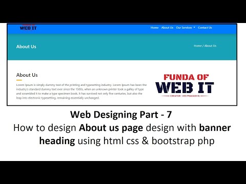 Web Designing Part 7 How to design About us page design with banner using html css bootstrap php
