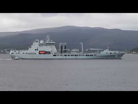 RFA Tiderace A137  Tide-class replenishment tanker exercising on Loch Long in Argyll Scotland Part 1