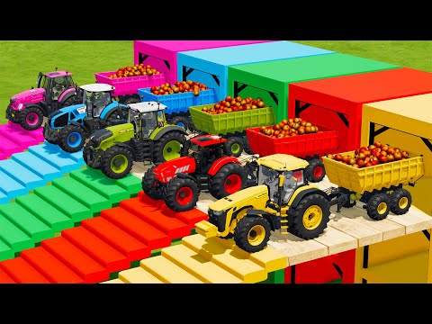 JOHN DERRE vs LAMBORGHINI vs FENDT vs CLAAS TRACTORS BATTLE WITH PEACHES - Farming Simulator 22
