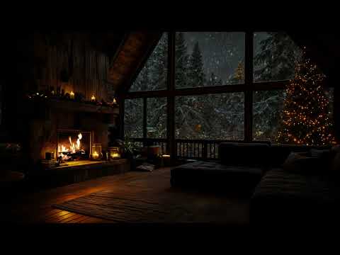 🎁 Peaceful Holiday Evening 2025 🌙🎄 Fireplace Crackling & Snow Sounds | Relaxing ASMR Ambience