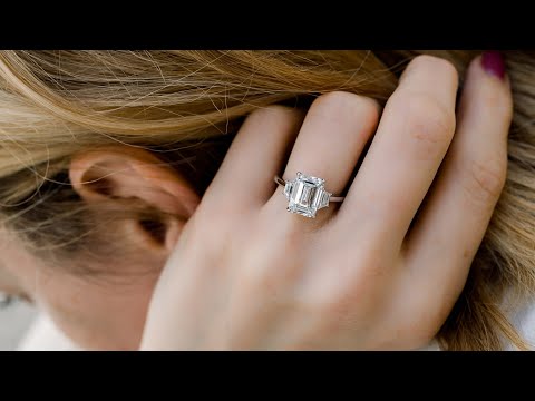 4 ct Emerald Cut and Trapezoid Lab Created Diamond Engagement Ring in Platinum | Ada Diamonds