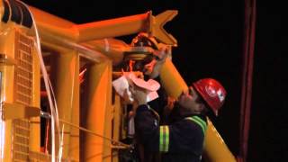 60 ton Crain section falls off semi-trailer