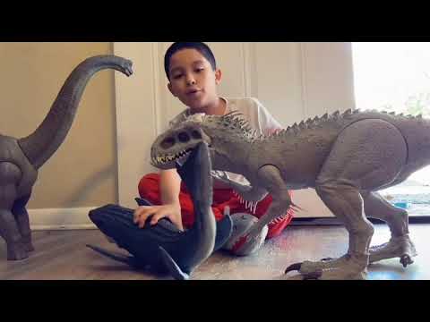 Brachiosaurus, indominus rex and mosasaurus battle