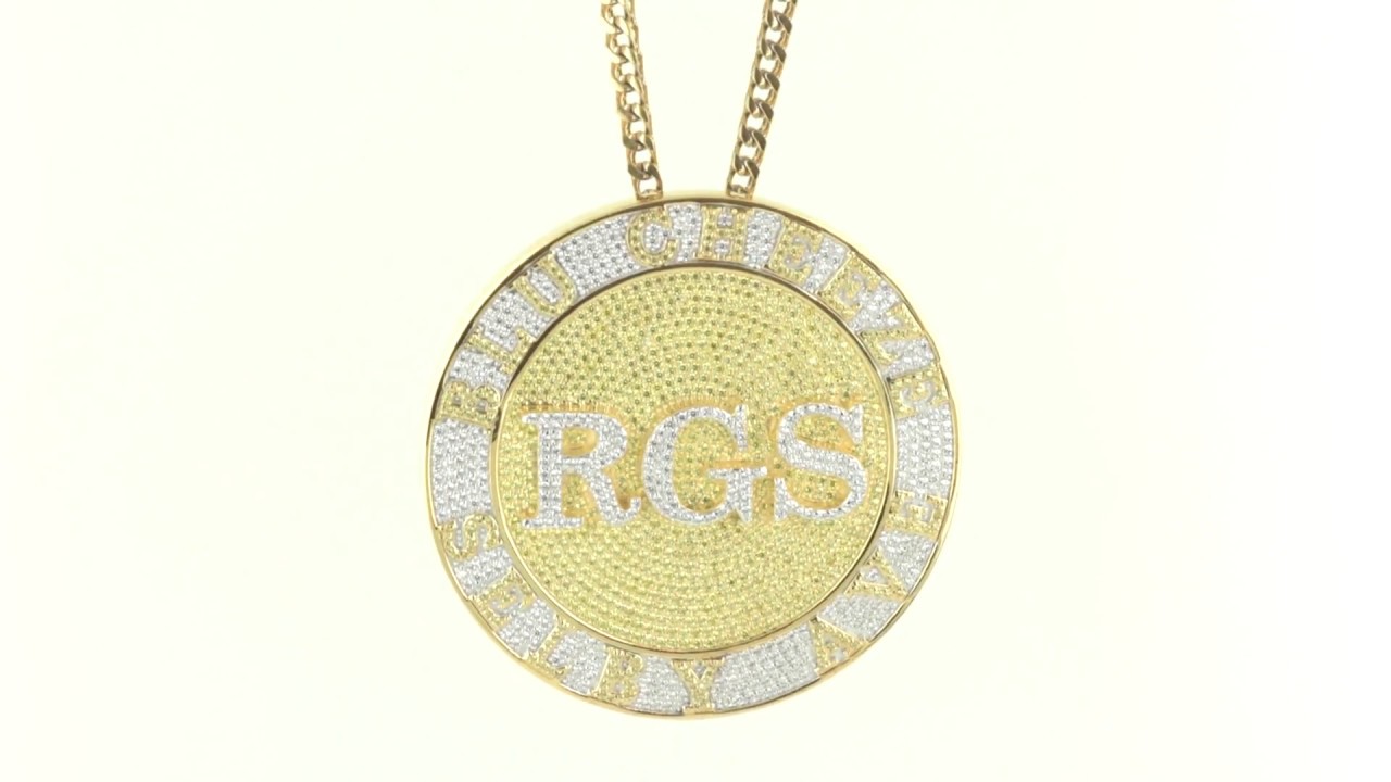 Two Tone Iced Out Diamonds Custom Initials Yellow Gold Coin Design Pendant