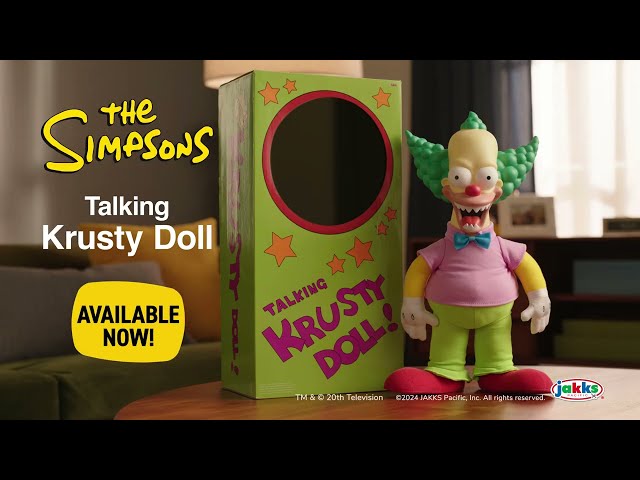 Vídeo relacionado con The Simpsons Talking Krusty Doll Plush by Jakks Pacific, Stands 16" / 41cm Tall, Good and Evil Krusty Pull String Doll, from The Classic Treehouse of Horror III Episode, Perfect for Any Simpsons Fan