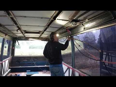 Removing the last remaining parts after disassembling our Van Hool T915 for bus 2 camper conversion.