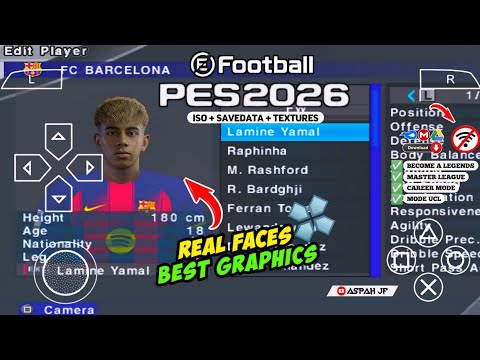 eFootball PES 2026 PPSSPP Android Offline Full Update UCL & League Kits 25/26 Season 4k Graphics