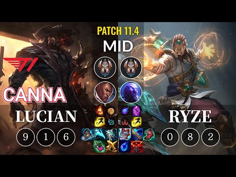 T1 Canna Lucian vs Ryze Mid - KR Patch 11.4