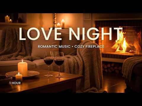 LOVE NIGHT ❤️ Romantic Music with Cozy Fireplace & Wine Ambience (1 Hour)
