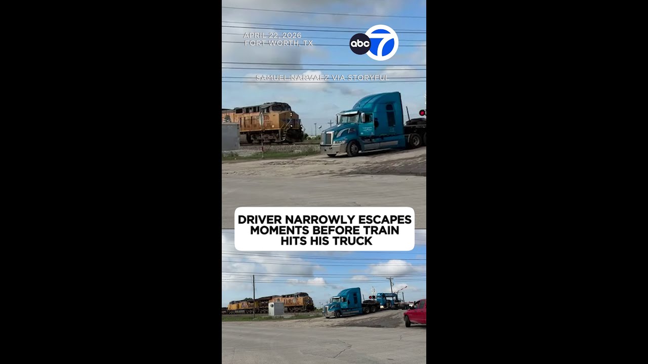 Driver narrowly escapes moments before train slams into his truck
