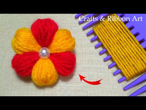 Easy Flower Craft Ideas with Wool - Amazing Trick with Hair Comb - Hand Embroidery Flower Design