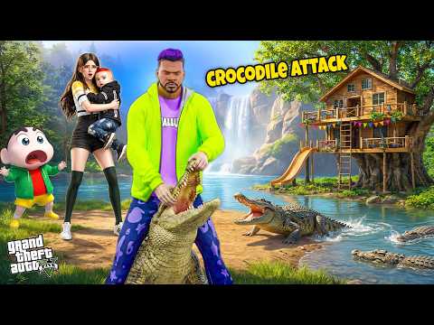Franklin’s Family Attacked by Crocodiles! 😱 Jungle Survival GTA 5!