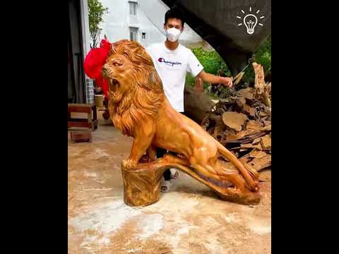 Wood carving two beautiful lions today