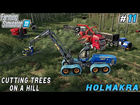 Cutting trees on a hill, harvesting wood chips | Holmakra Forestry | Farming simulator 22 | ep #11