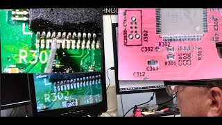 JOYALENS 10in LCD w HDMI 3 lense digital microscope looking at a scsi2sd