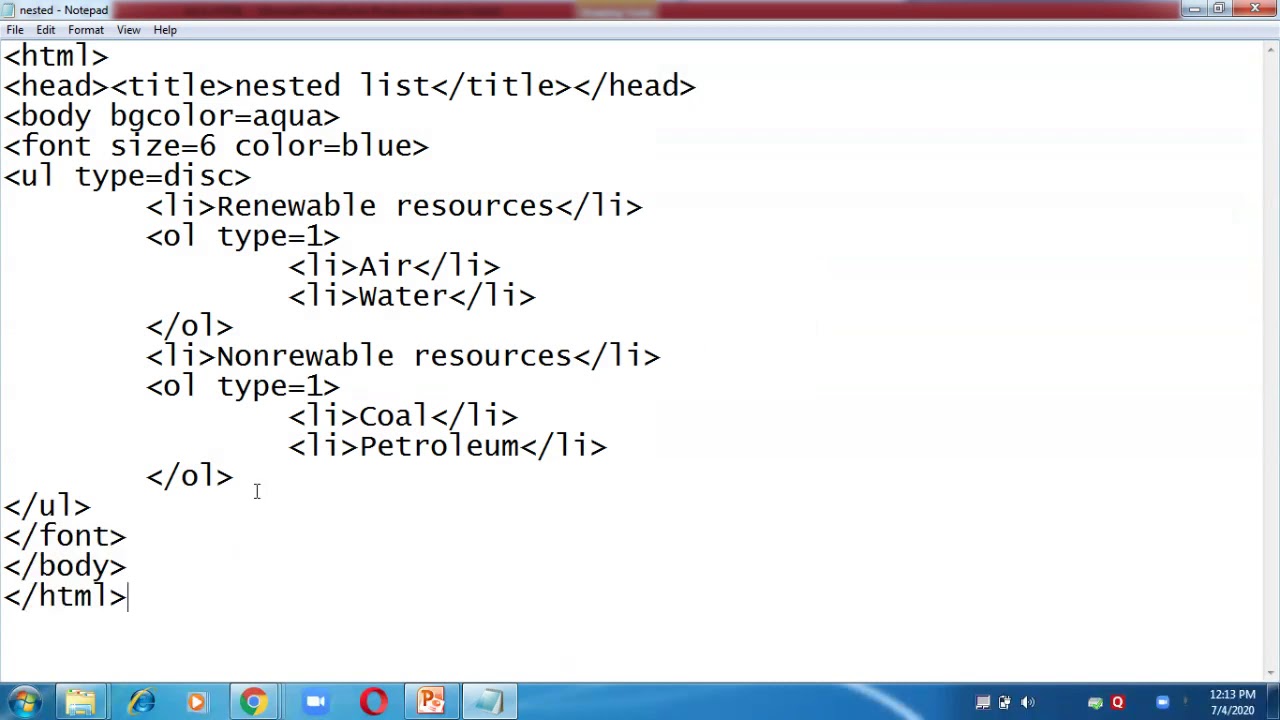 7 Nested List in HTML