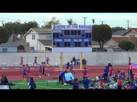 FSG 300m Hurdles vs Fountain Valley 3-21-18 - Los Alamitos Girls