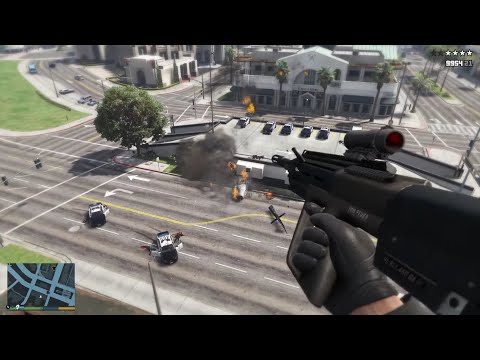 GTA 5 - Michael’s Cop Sniper Rampage + Ten Star Escape