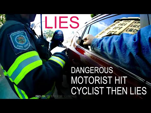 Cyclist Hit From Behind by Speeding LYING Driver Passing 3-Wide in Single-Lane Intersection