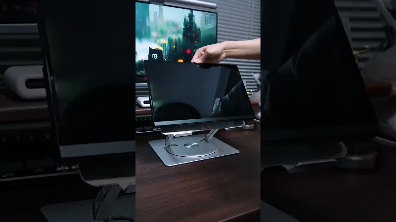 Adjustable Laptop Stand for Desk, Ergonomic Laptop Riser with 360° Rotating Base